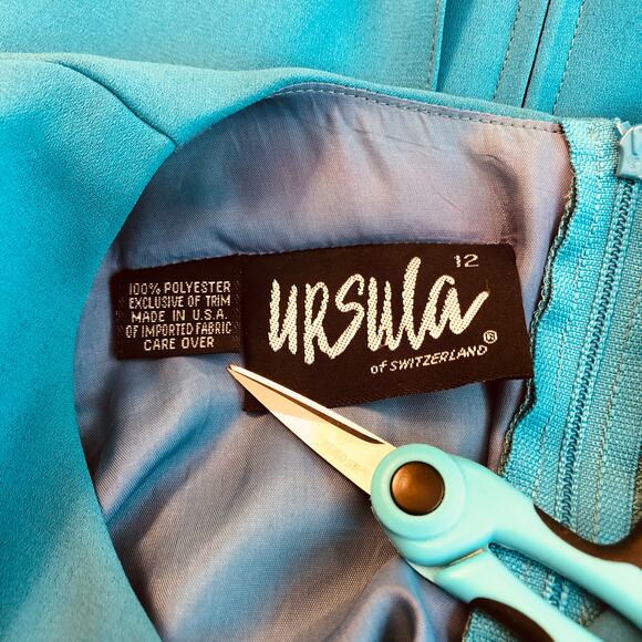 Ursula Mother of Bride Chiffon Midi Shift Dress Jewel Neck Long Sleeves Size 12 - Picture 4 of 8